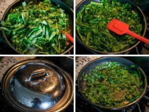 spinach and collards in pan